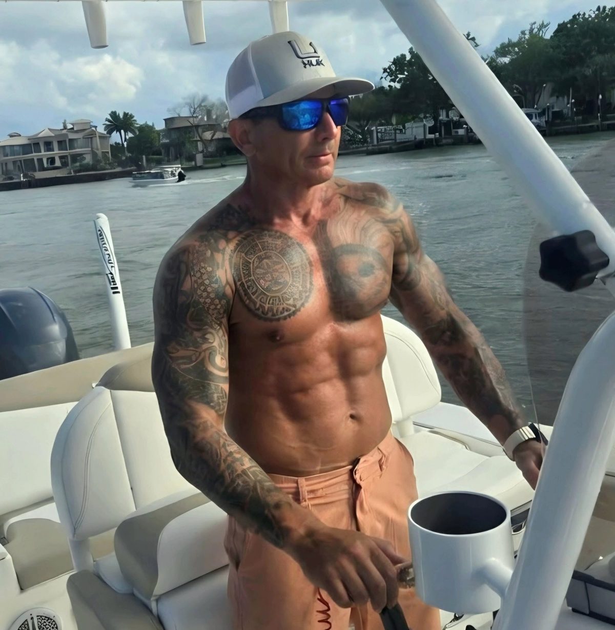 Daniel Anderson at the helm of his boat