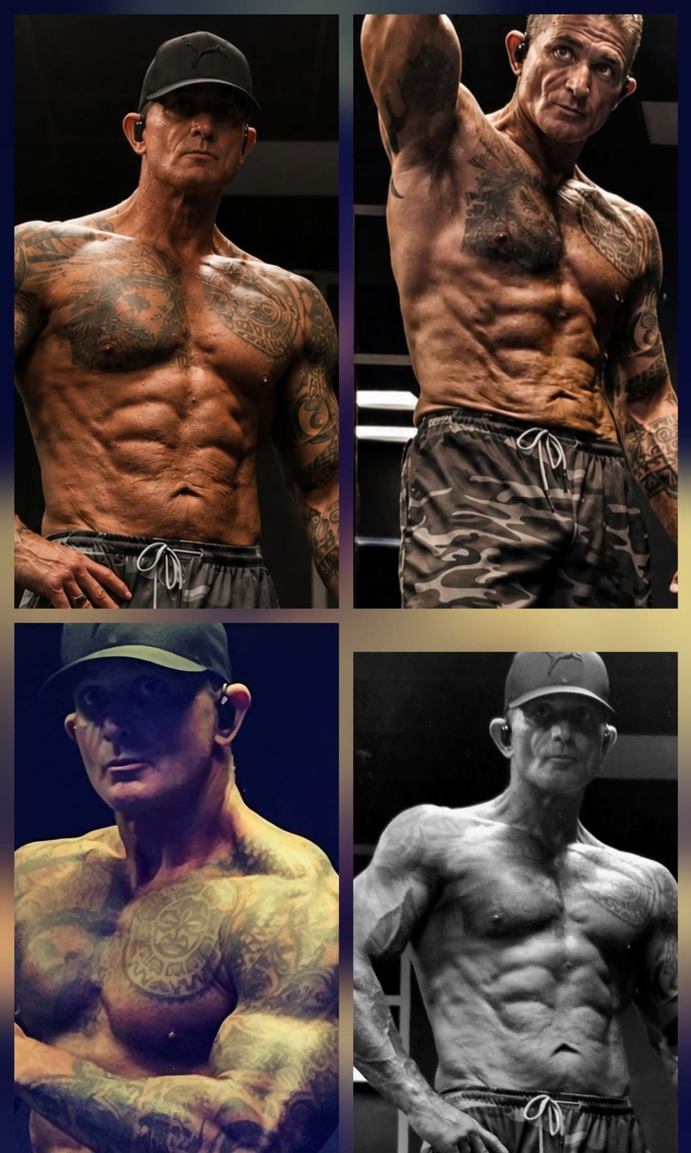 Daniel Anderson in the gym — four shots, dramatic low light